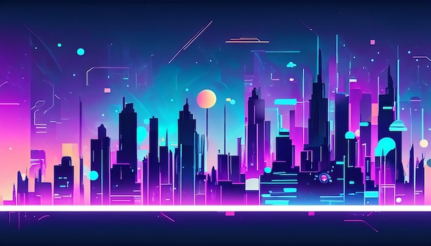 Een futuristisch neon stadsbeeld met neonglans en wolkenkrabbers achtergrondbehang