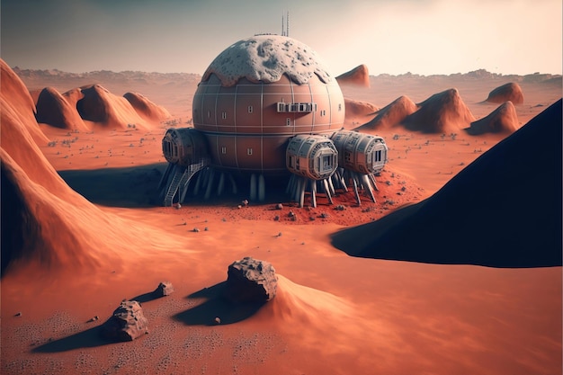 Een futuristisch ogend gebouw op de rode planeet