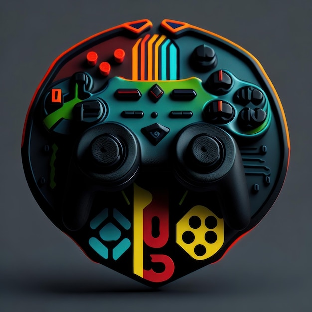 Een futuristisch ontwerpconcept met een gamecontroller gekleurd logo