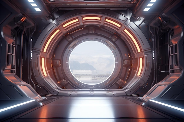 Foto een futuristisch ruimteschip interieur met slanke metalli 00367 03