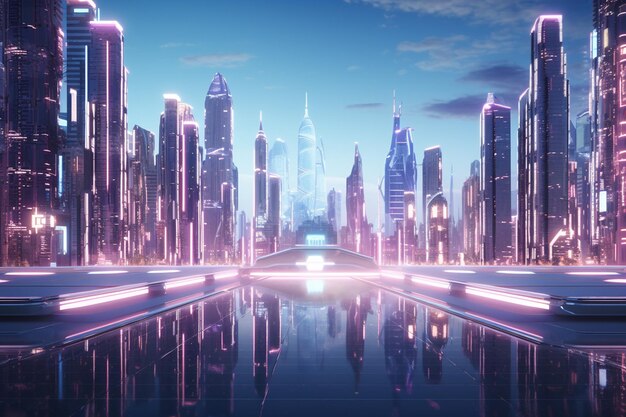 Een futuristisch stadsbeeld met geometrische wolkenkrabbers 00220 03