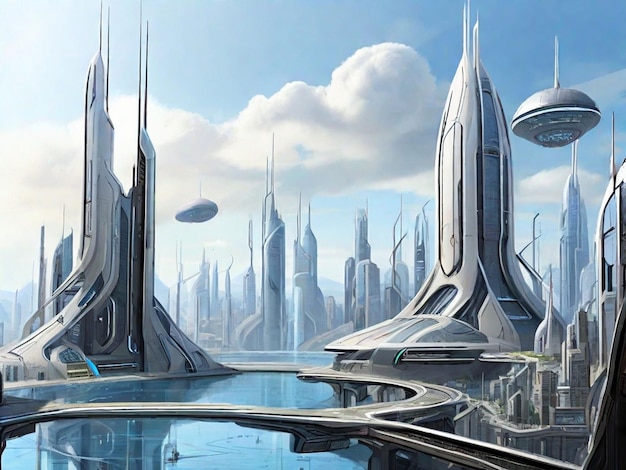 een futuristisch stadsbeeld op Science Fiction