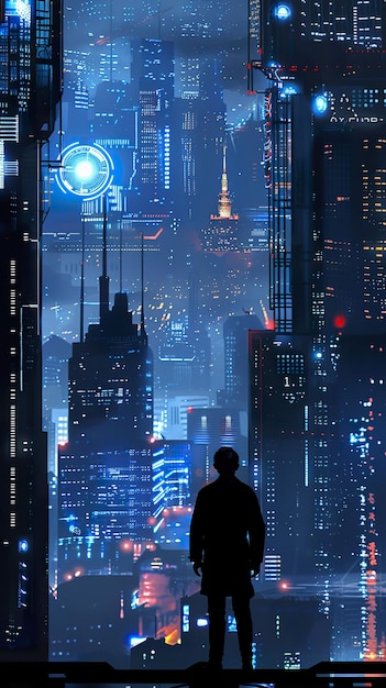 Een futuristisch stadsbeeld waar biometrische technologieën het dagelijks leven regelen