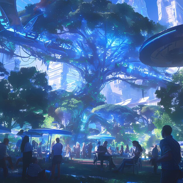 Een futuristisch stadspark buiten de verbeelding
