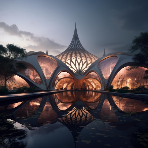 Een futuristische architect die organische en parametrische architectuur ontwerpt die geïnspireerd is op de Mughal.
