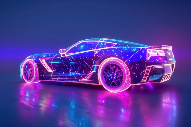 een futuristische auto met een paarse achtergrond en een paarse neonlicht