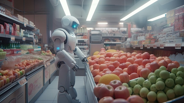 Een futuristische robot maakt de vloer schoon Een moderne innovatie voor het huishouden Generatieve AI-content