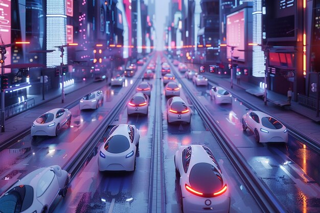 Een futuristische stad met aangewezen rijstroken voor autono generatieve ai