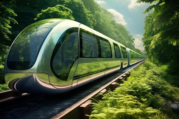 Een futuristische trein met een futuristisch design.