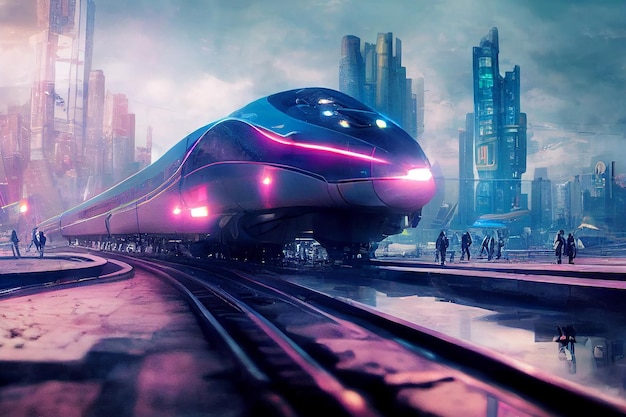 Een futuristische trein met het woord toekomst erop