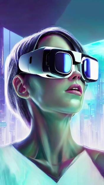 Een futuristische vrouw 3d illustratie kapsel met VR-bril