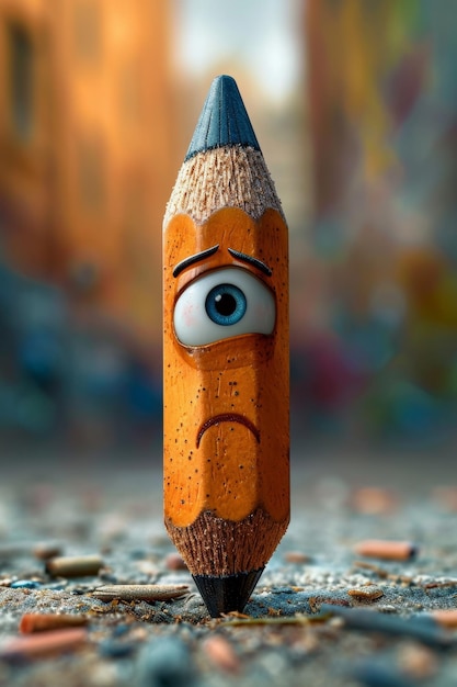 Foto een geanimeerd potlood met ogen en mond 3d-illustratie