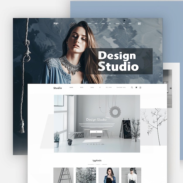 een geavanceerde volledige landingspagina met het woord "Design Studio voor een portfolio"