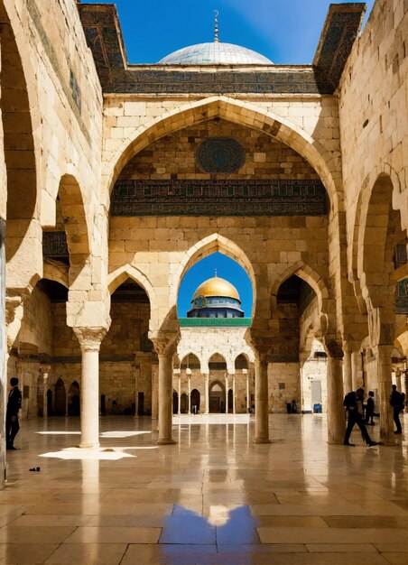een gebouw met een blauwe koepel die de islamitische moskee zegt