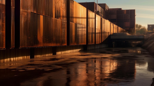 Een gebouw met een gouden gloed aan de zijkant