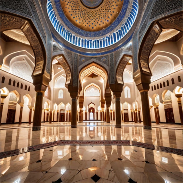 een gebouw met een grote koepel waarop de naam van de moskee staat