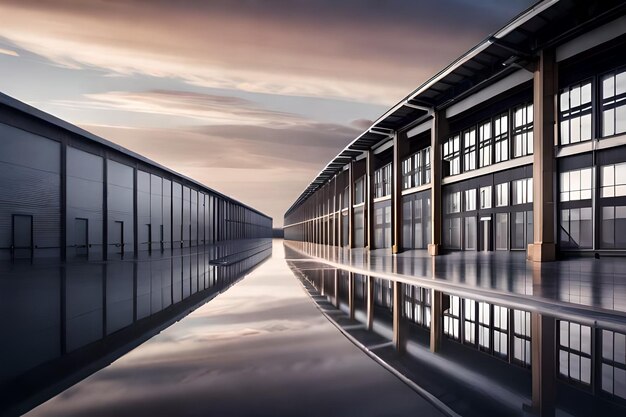 een gebouw met een weerspiegeling van de hemel op het water