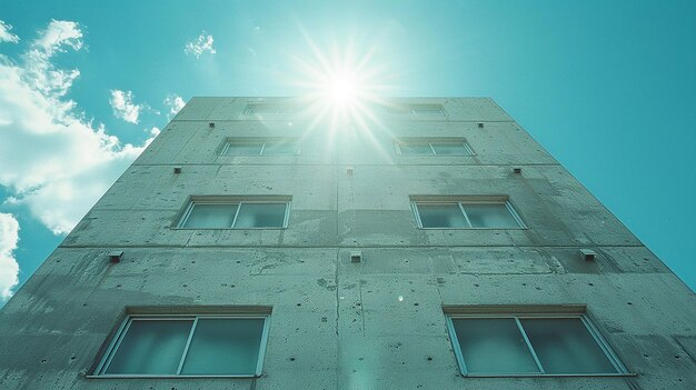 een gebouw met een zon die erop schijnt en de zon die op het gebouw schijnt