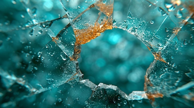 Een gebroken glas met een gebroken venster dat een gebreken venster toont