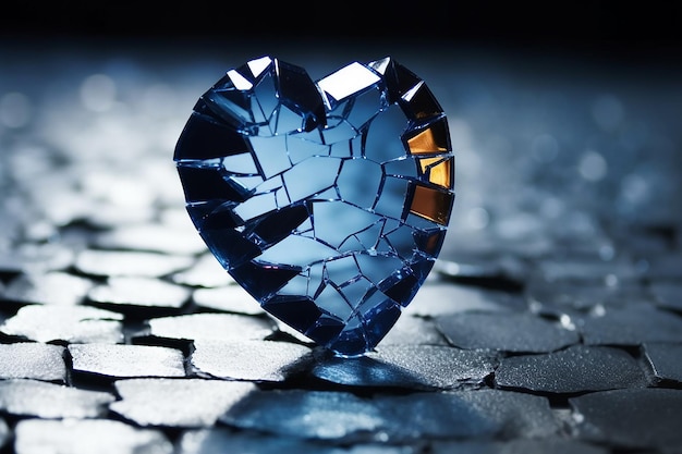 Foto een gebroken hart gesymboliseerd door gebroken glas ai gegenereerd