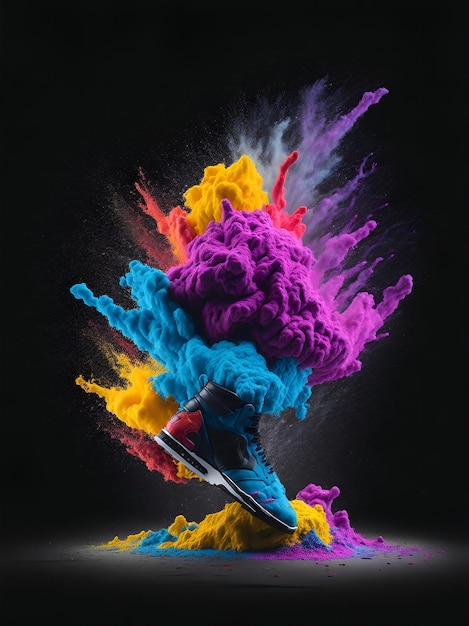 Een gecentreerde explosie van kleurrijk poeder