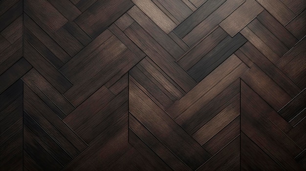 Een gedetailleerd beeld dat de warme rijke textuur van een visbeen houten vloer met met elkaar verweven patronen toont