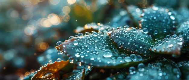 Een gedetailleerd beeld van een aloëplant met glinsterende waterdruppels op het oppervlak