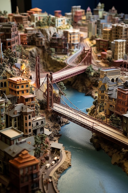 een gedetailleerd miniatuurmodel van San Francisco waarbij gebruik wordt gemaakt van meerdere materialen