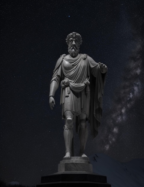 Foto een gedetailleerd verlicht marmeren beeld van marcus aurelius, staande in schril contrast tegen