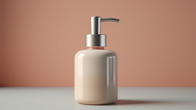 Een gedetailleerde close-up van een minimalistische zeep dispenser zijn schone lijnen en subtiele textuur het verbeteren van de algehele esthetische Generatieve AI