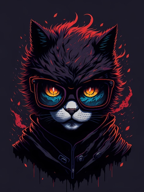 Een Gedetailleerde Illustratie Face Ninja Cats Magic TShirt