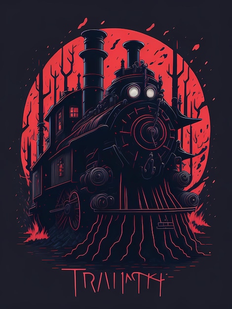 Een gedetailleerde illustratie van een trein magische T-shirt