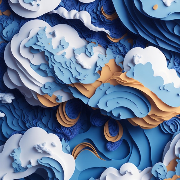 Een gedetailleerde illustratie van wolken, gevulde papier, ingewikkelde details, abstract design, 3D-vectorkunst.