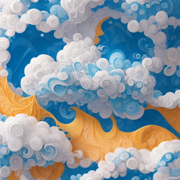 Een gedetailleerde illustratie van wolken op gevulde papier