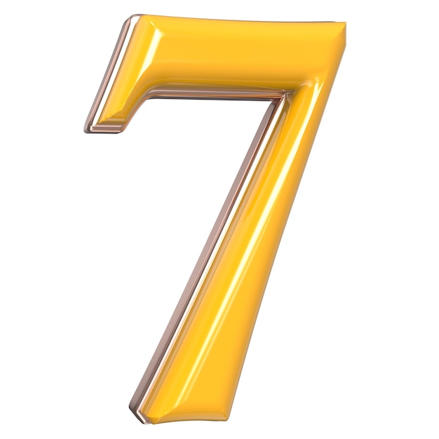 een geel getal 7 wordt weergegeven in een gouden kader