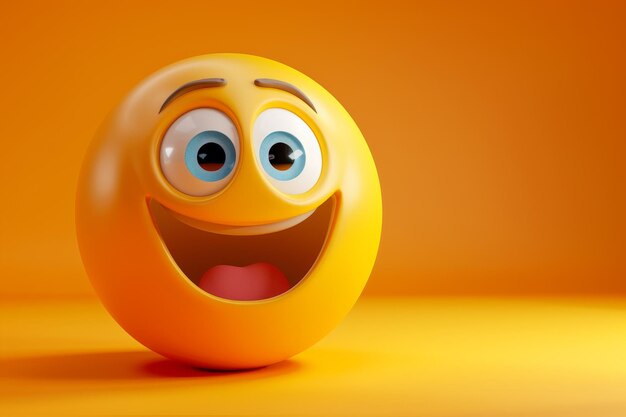 Foto een geel glimlachend gezicht met grote ogen en een grote glimlach