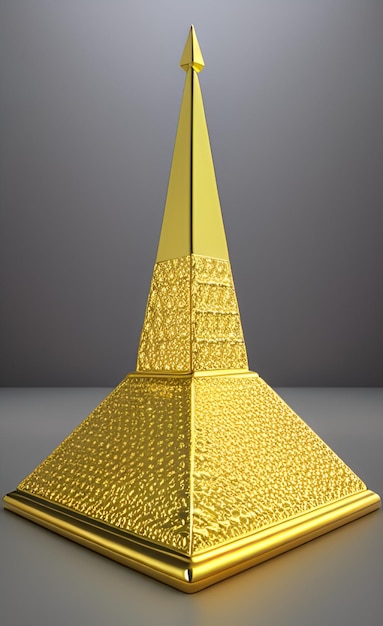 Een geel piramidevormig object met het woord eiffel erop.