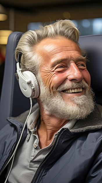 Een gehoortest met behulp van geluidsgolfsimulatietechnologie wordt in het oor van de oudere man weergegeven