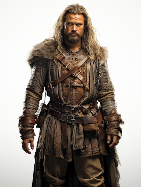 Een geïsoleerde foto van een Viking-krijger-soldaat met witte achtergrond
