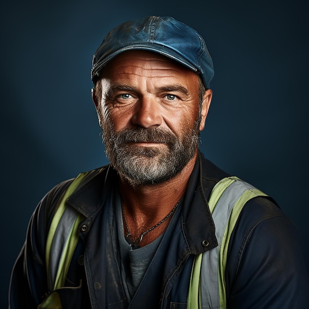 Een geïsoleerde stevedore-dokwerker op blauwe achtergrond