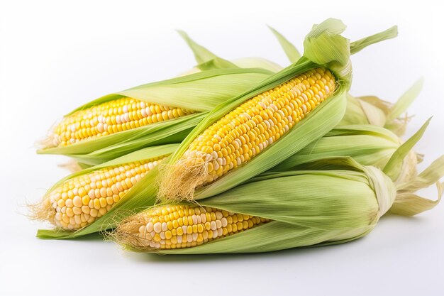 Een geïsoleerde tros maïs op een witte achtergrond ai gegenereerd