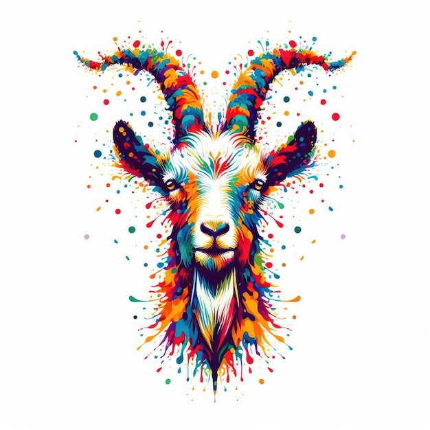 een geit met een kleurrijk ontwerp in het midden