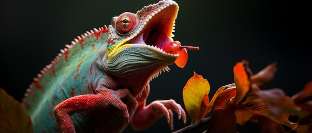 Foto een gekko met een rode neus en een groene achtergrond