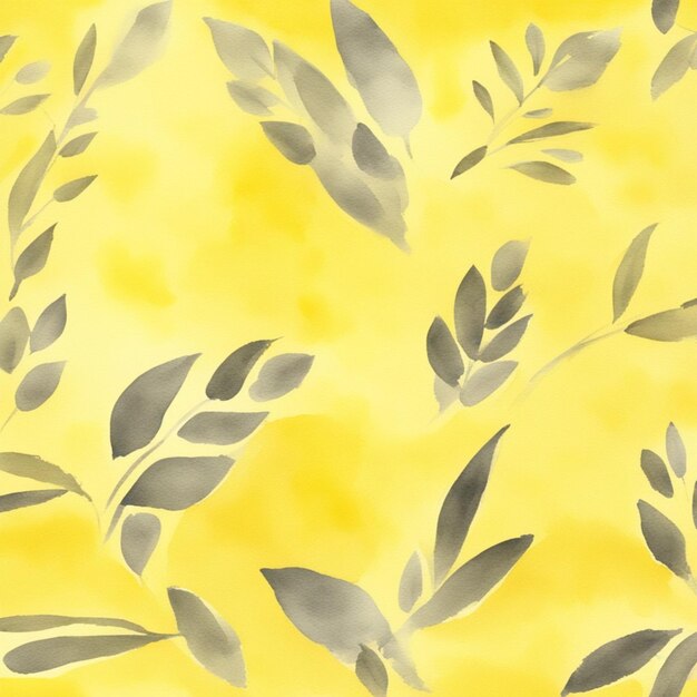 Foto een gele achtergrond met bladeren en een gele achtergrond.