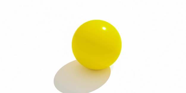 Een gele bal op een witte achtergrond met een schaduw op de grond.