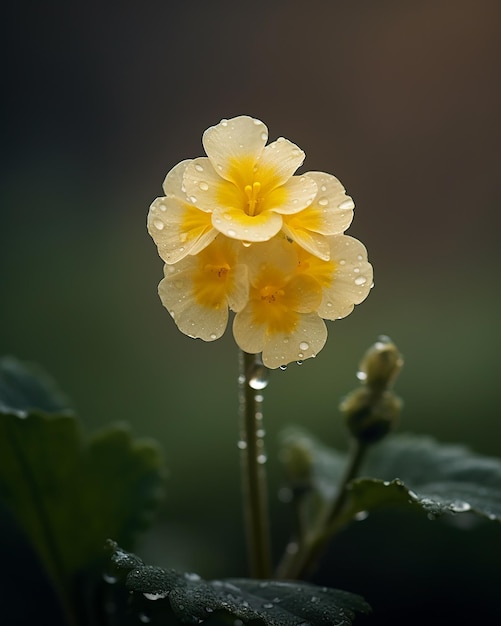 Een gele bloem met de regendruppels erop