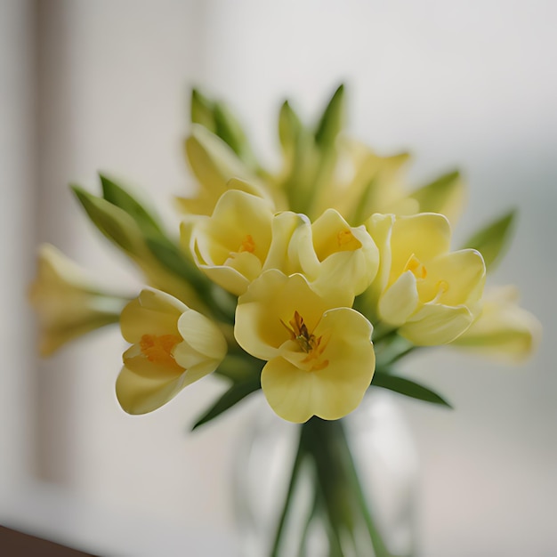 een gele bloem met het woord " bloem " in een vaas