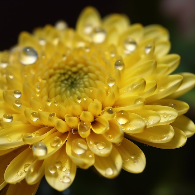 Een gele bloem met waterdruppeltjes erop