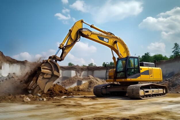 Foto een gele bulldozer wordt gebruikt op een bouwplaats