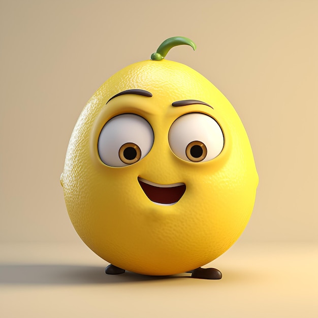 Een gele citroen met een grote glimlach en grote ogen.